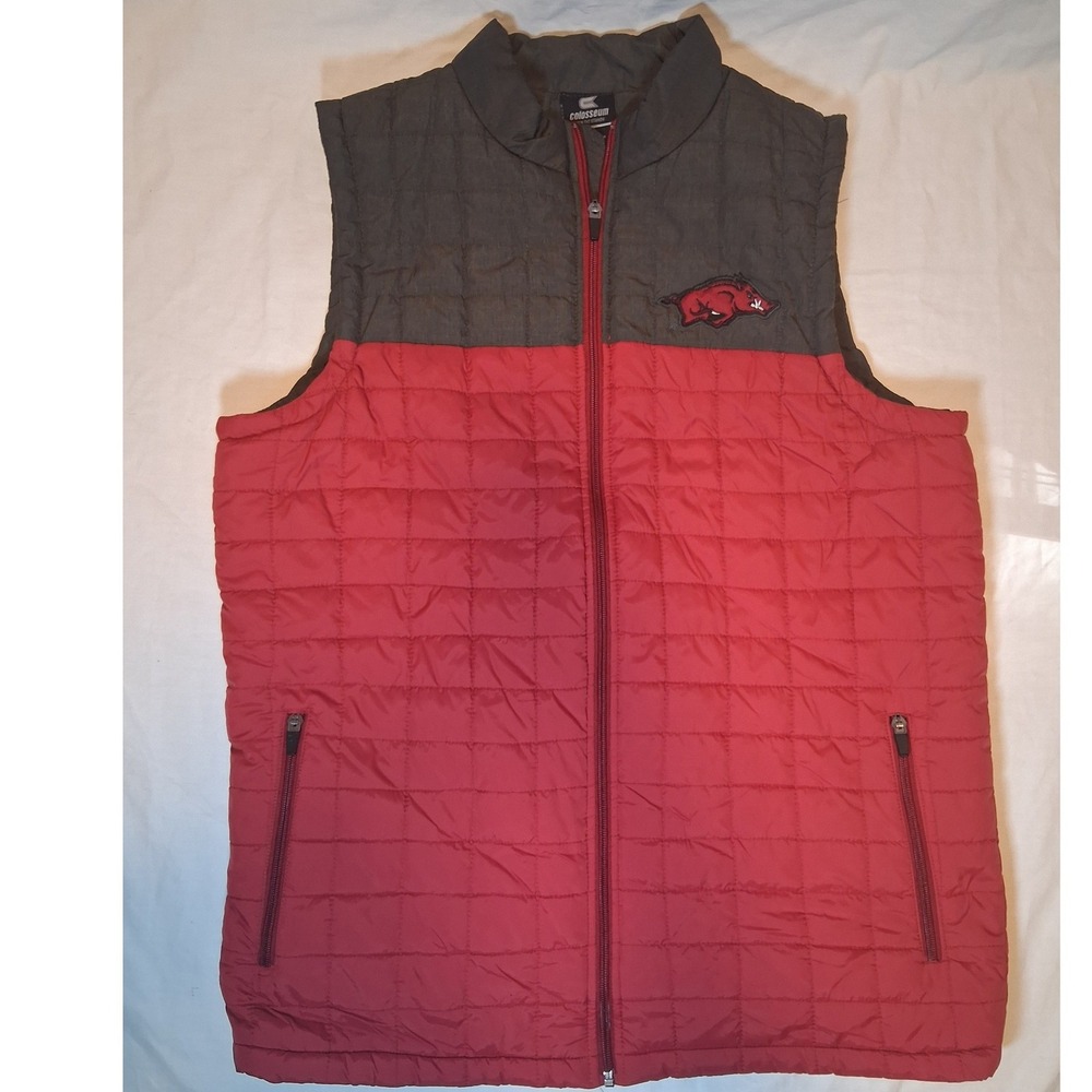 Colosseum Arkansas Razorbacks Puffer Vest Mens Large Grey Red NCAA Hogs Football